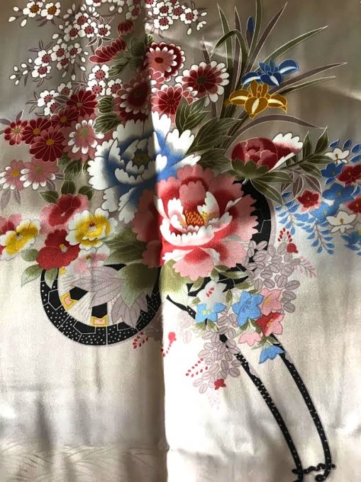 Kimono  happi Bokashi Hanaguruma ivoire polyester femme "Made in Japan"