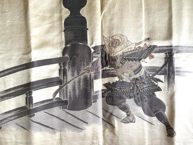 Luxe Antique haori  soie noire Mokkou Montsuki Samourai Benkei homme   
