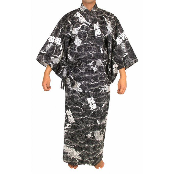 Yukata Ryu Jin Dragon divin noir homme Taille 2L (175~185cm) "Made in Japan"