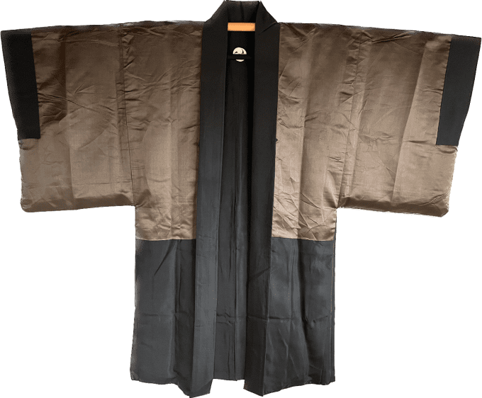 Antique Haori homme - soie noire - Tomoe Montsuki- Ocha Dogu - Made in Japan
