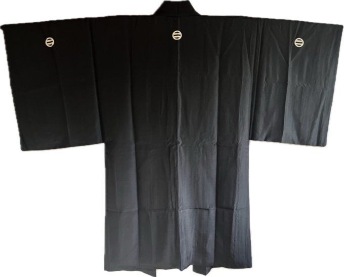 Haori Homme Antique en Soie Noire - Futatsu Hiki MonTsuki- SanSuiGaden 山水画傳