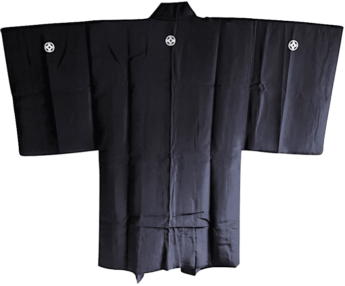 Antique haori japonais soie noire Montsuki Nihon Keikoku Vallée japonaise homme  