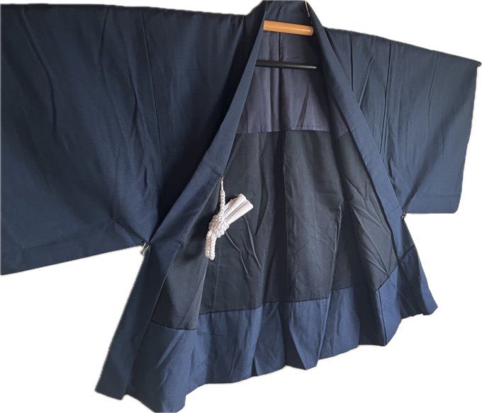 Antique haori soie bleu Tsumugi homme