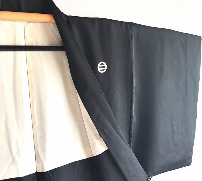 Haori Homme Antique en Soie Noire - Futatsu Hiki MonTsuki