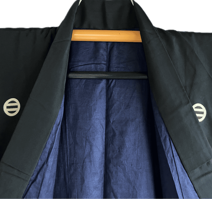 Kimono japonais Homme Antique Soie Noire - Formel - Futatsu Hiki MonTsuki