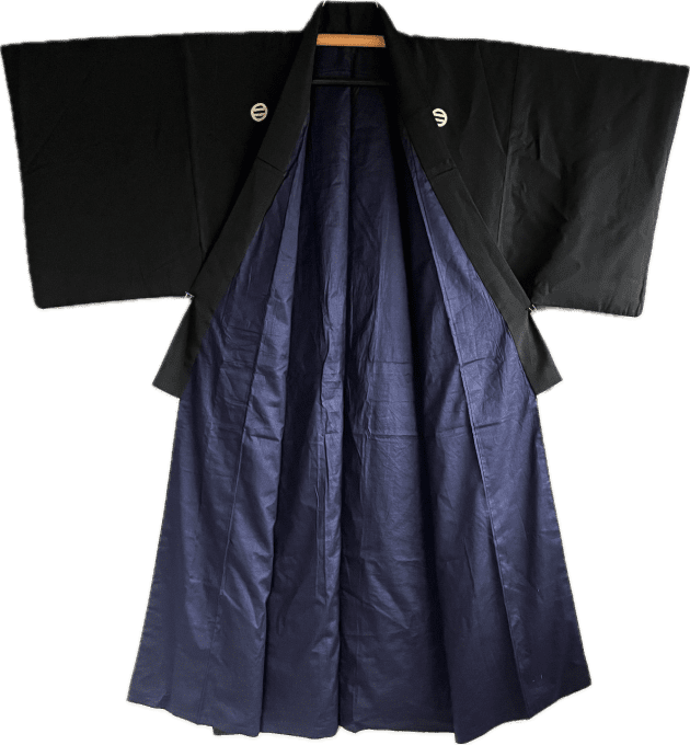 Kimono japonais Homme Antique Soie Noire - Formel - Futatsu Hiki MonTsuki