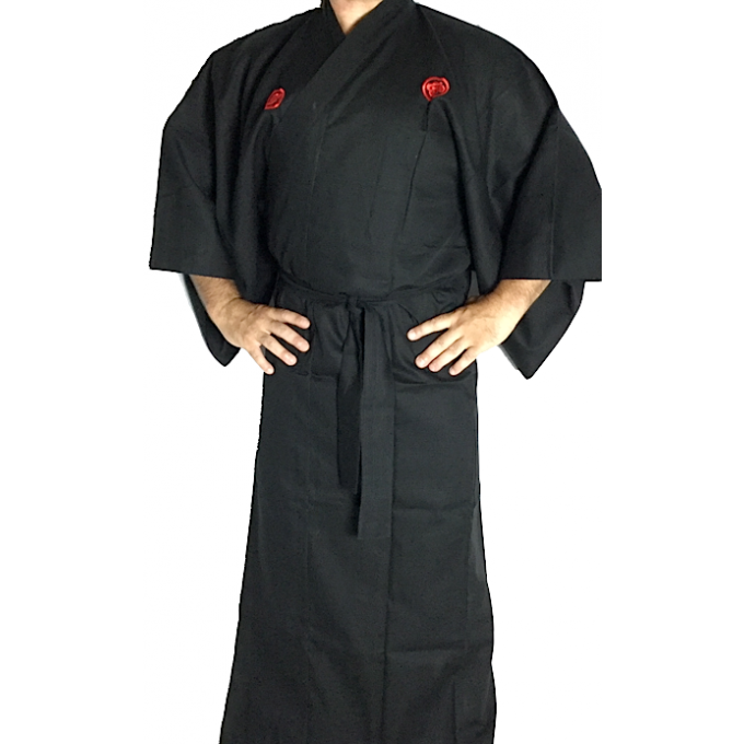 Kimono japonais Samourai coton noir homme