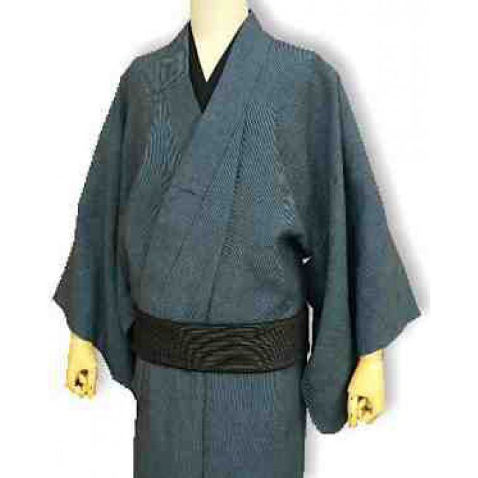 Kimono Traditionnel Japonais Haute Couture Sen Some Indigo Lin Homme Handmade In Japan