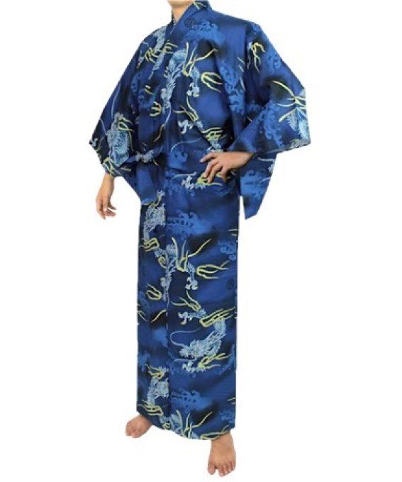 Yukata Dragon bleu marine coton homme