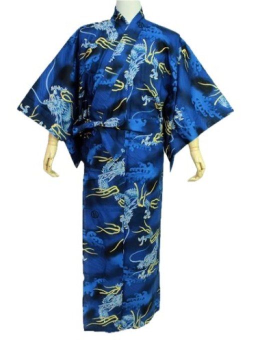 Yukata Dragon bleu marine coton homme